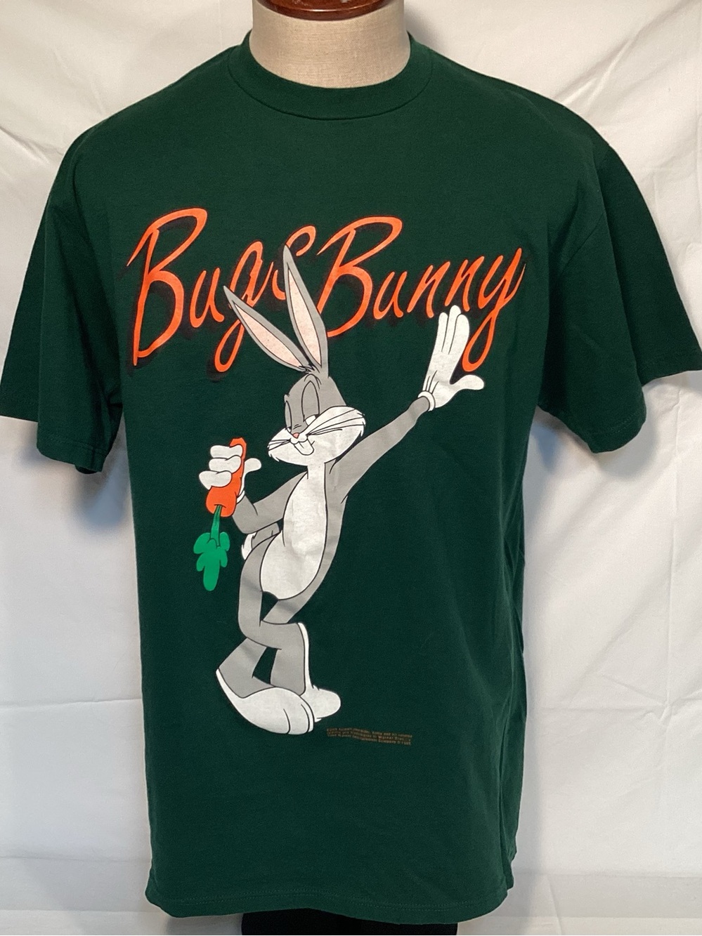 Vintage 90s Bug Bunny Graphic Tee - Dark Green with Orange Script Size XL
